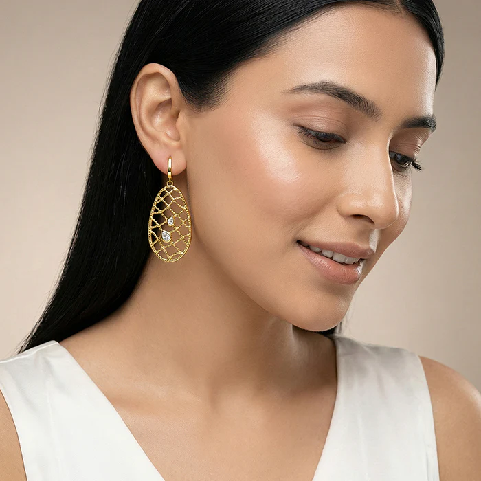 Golden Abstract Dew Earrings - Image 3
