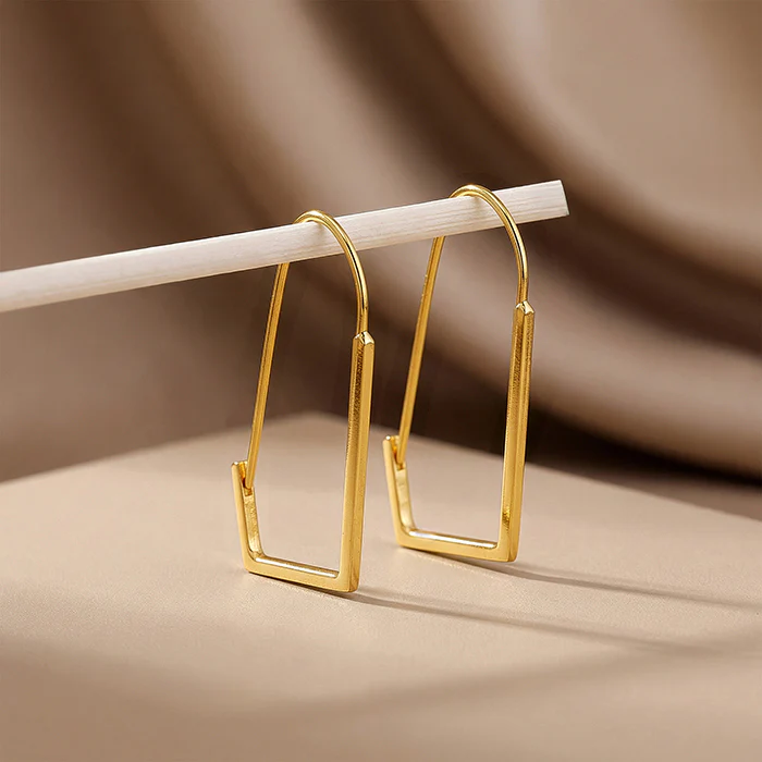 Golden Abstract Hoop Earrings - Image 2
