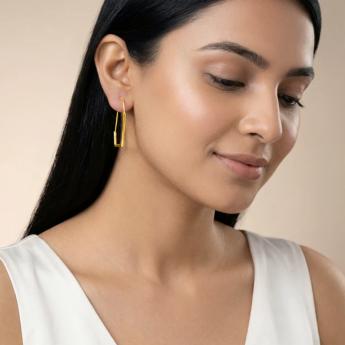 Golden Abstract Hoop Earrings - Image 3