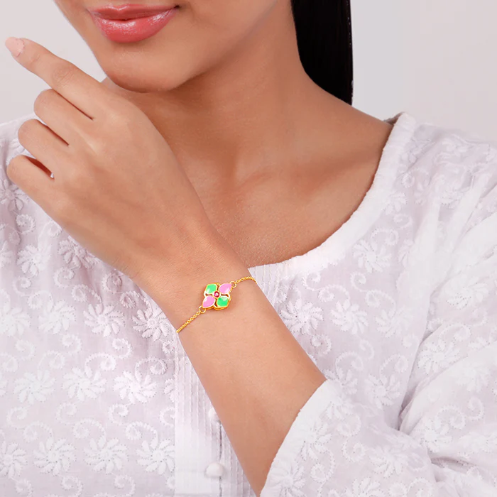 Golden Blissful Floral Bracelet Rakhi - Image 3
