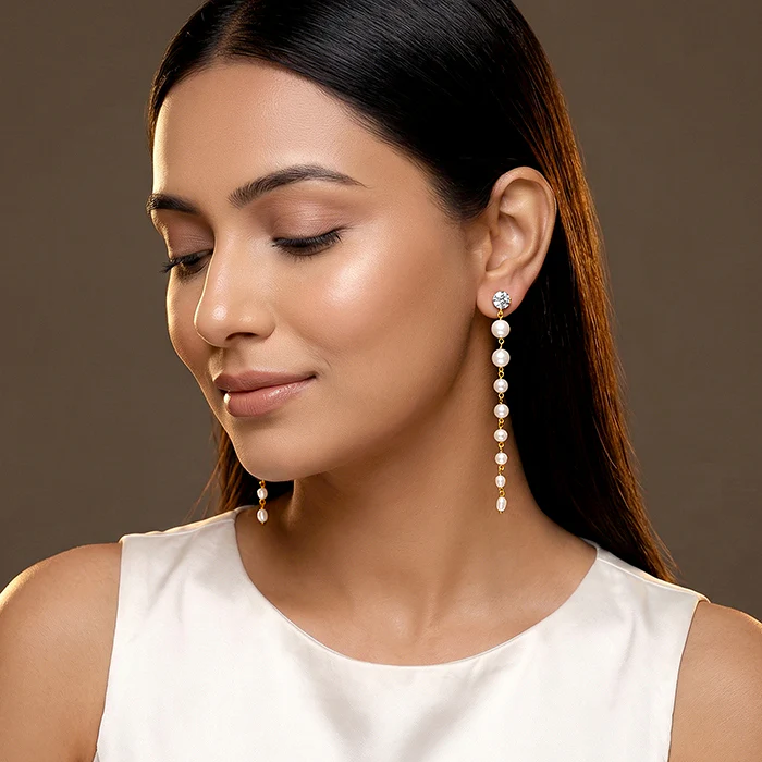 Golden Brigitte Pearl Danglers - Image 3