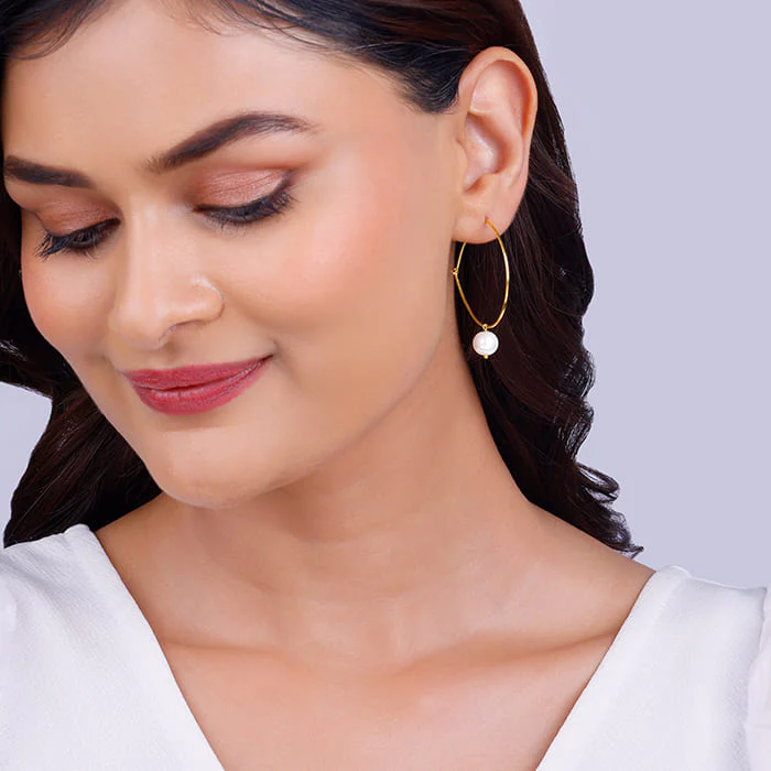 Golden Cape of Pearl Hoop Earrings - Image 3