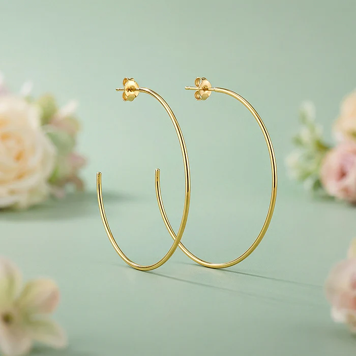 Golden Classic Large Hoop Earrings - Image 2