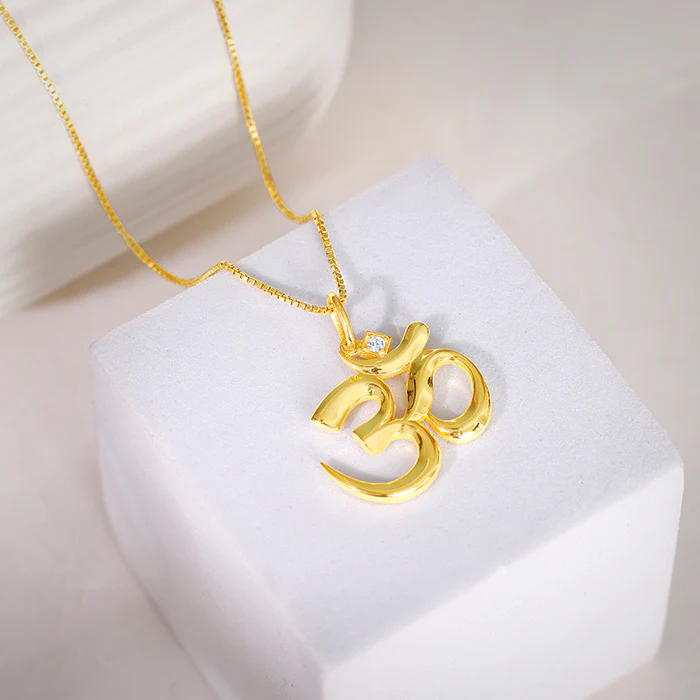 Golden Classic Om Pendant With Box Chain For Him - Image 2