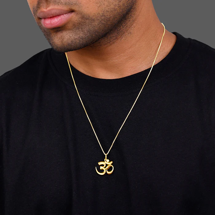 Golden Classic Om Pendant With Box Chain For Him - Image 3