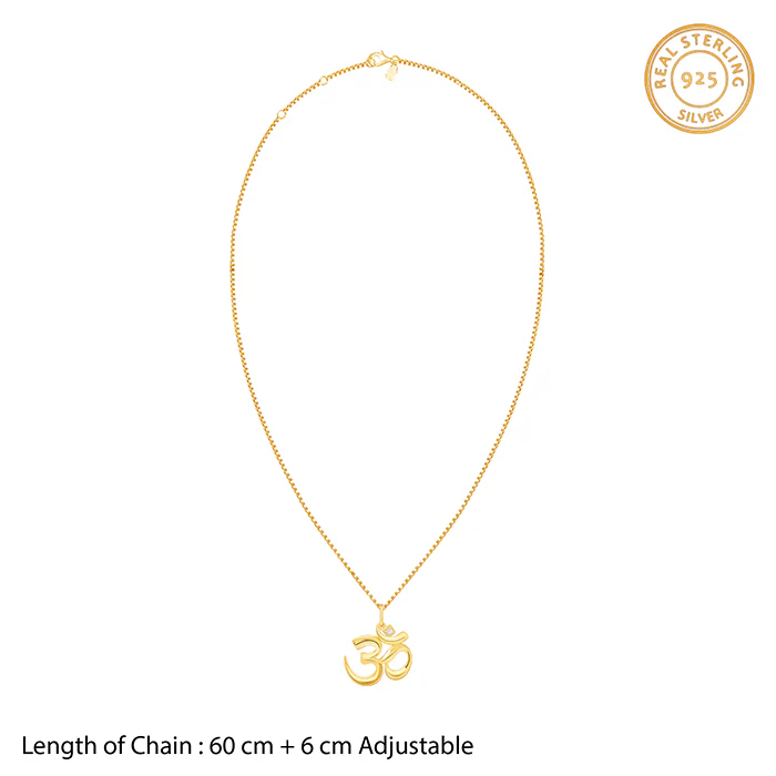 Golden Classic Om Pendant With Box Chain For Him - Image 6