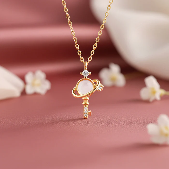 Golden Cosmic Key Pendant With Link Chain - Image 2