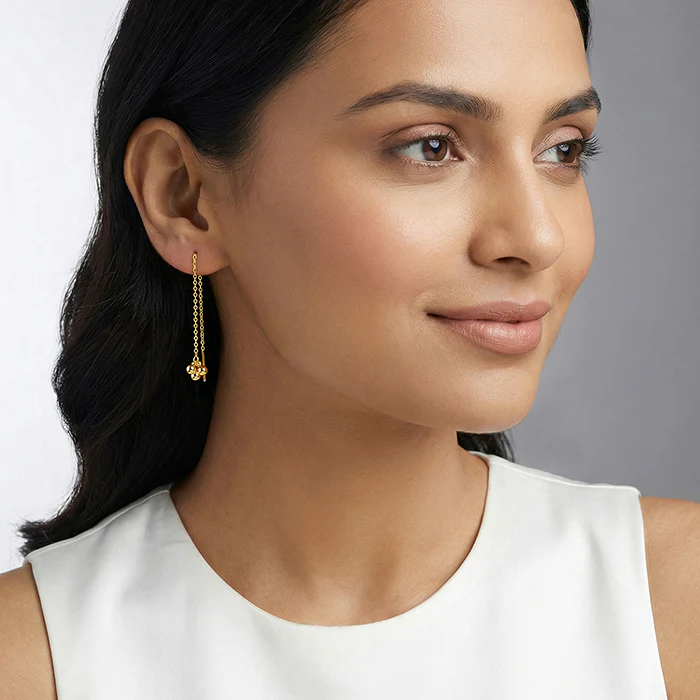 Golden Cute Orb Sui Dhaga Earrings - Image 3
