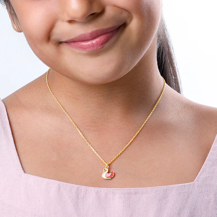 Golden Dainty Swan Kids Pendant with Link Chain - Image 3
