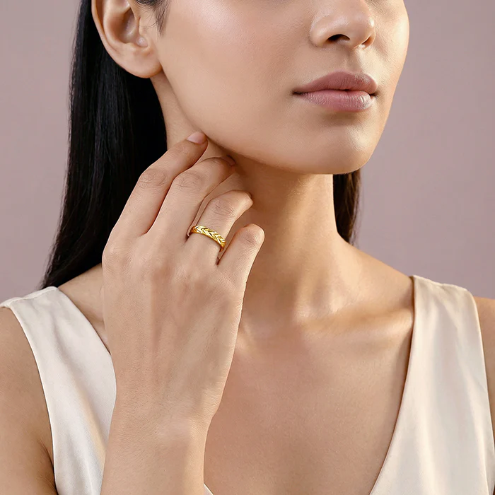 Golden Engraved Wheat Ring (Size 12) - Image 3