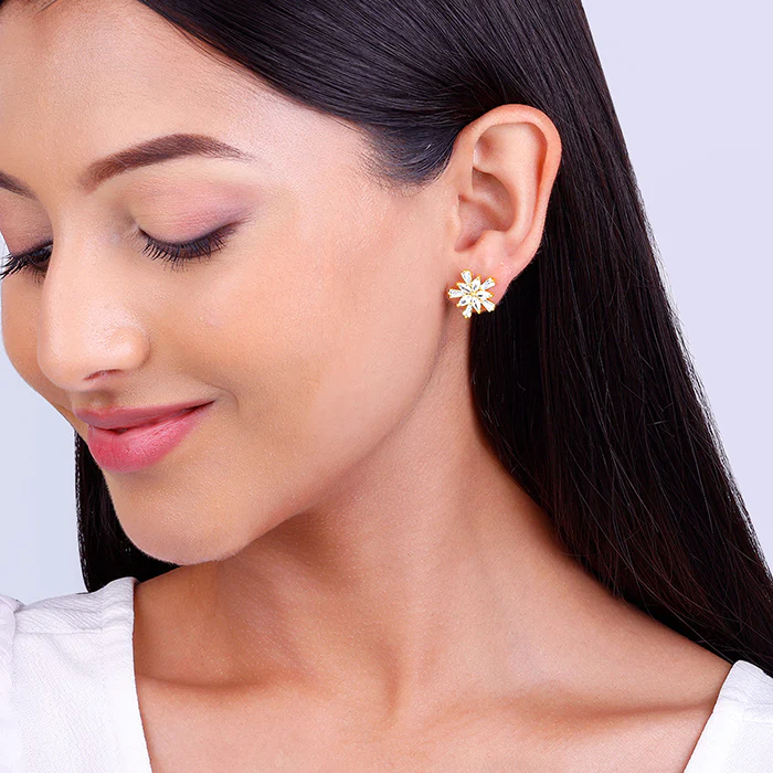 Golden Floral Radiance Earrings - Image 3