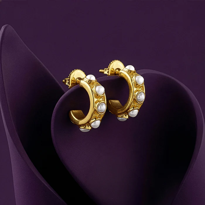 Golden Florence Pearl J Hoop Earrings - Image 2