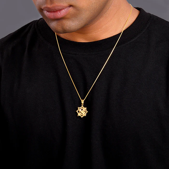 Golden Hanuman Gada Pendant With Box Chain - Image 3