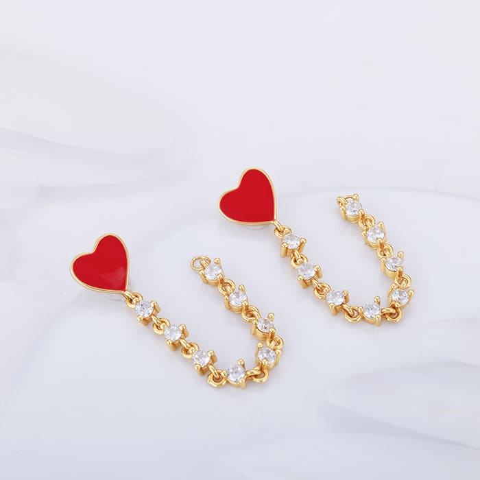 Golden Heart Chain Dangling Earrings - Image 2