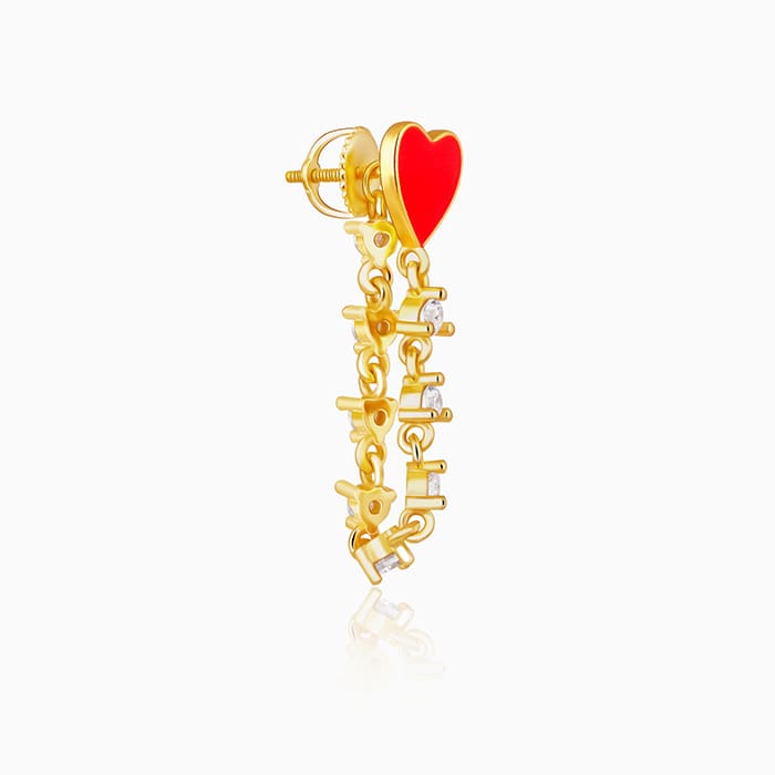 Golden Heart Chain Dangling Earrings - Image 4