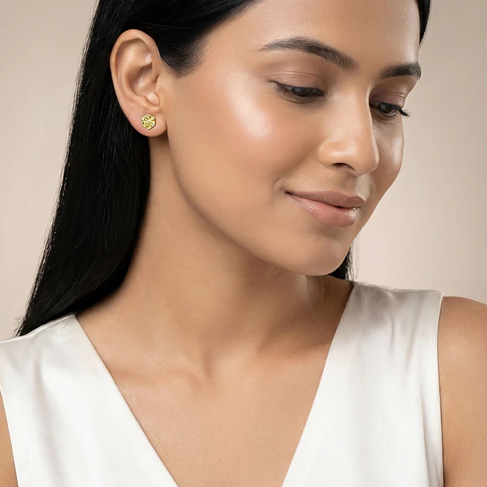 Golden Hexagon Stud Earrings - Image 3