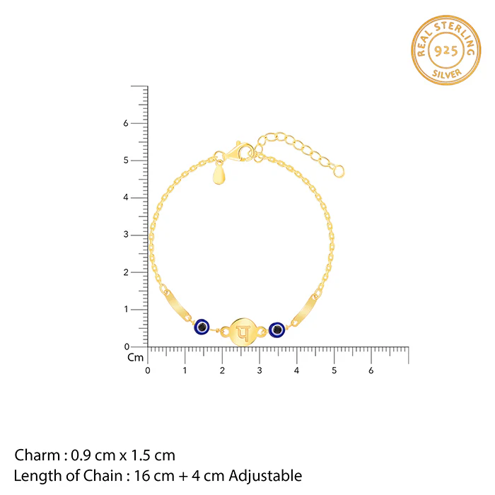 Golden Hindi Initial Evil Eye Bracelet - Image 4
