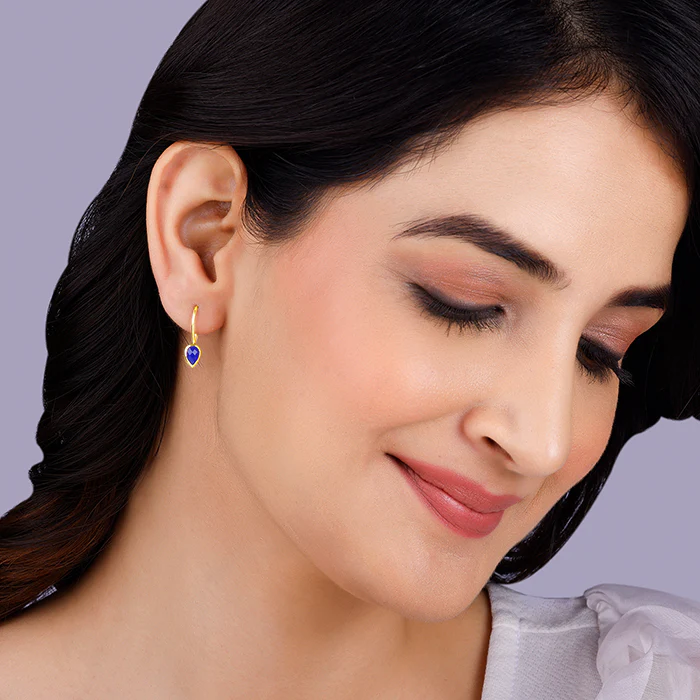 Golden Indigo Teardrop Earrings - Image 3