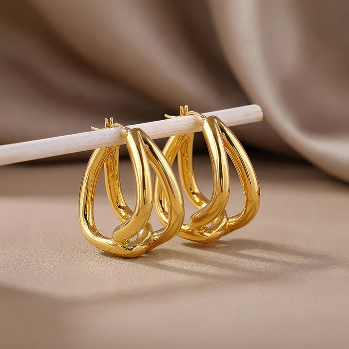 Golden Interlocked Hoop Earrings - Image 2