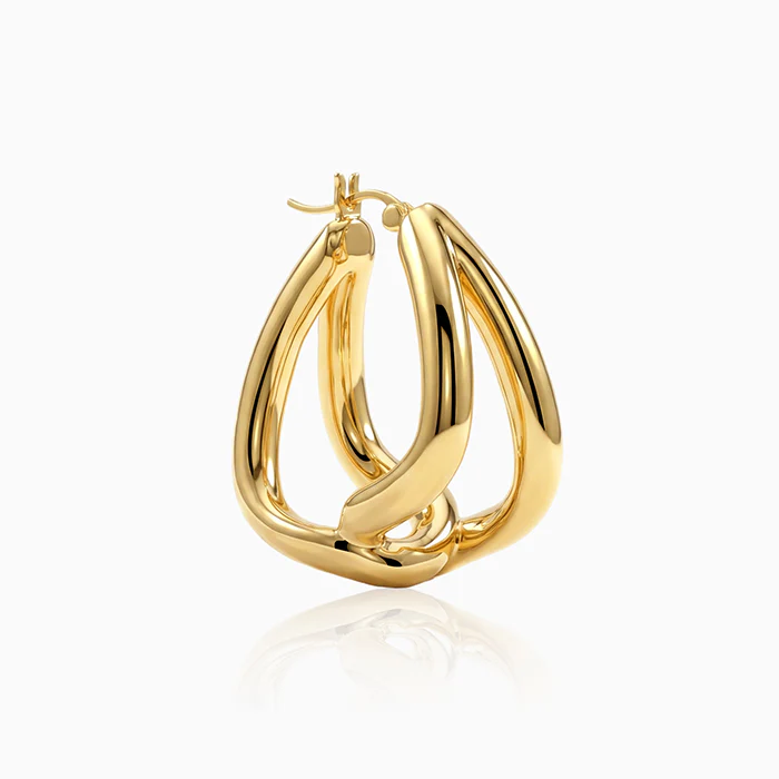 Golden Interlocked Hoop Earrings - Image 4