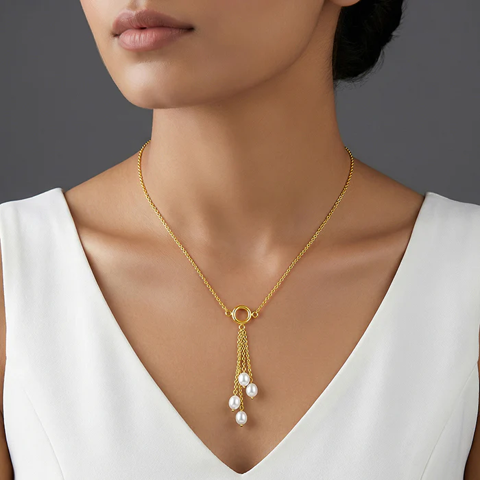 Golden Lariat Pearl Necklace - Image 3