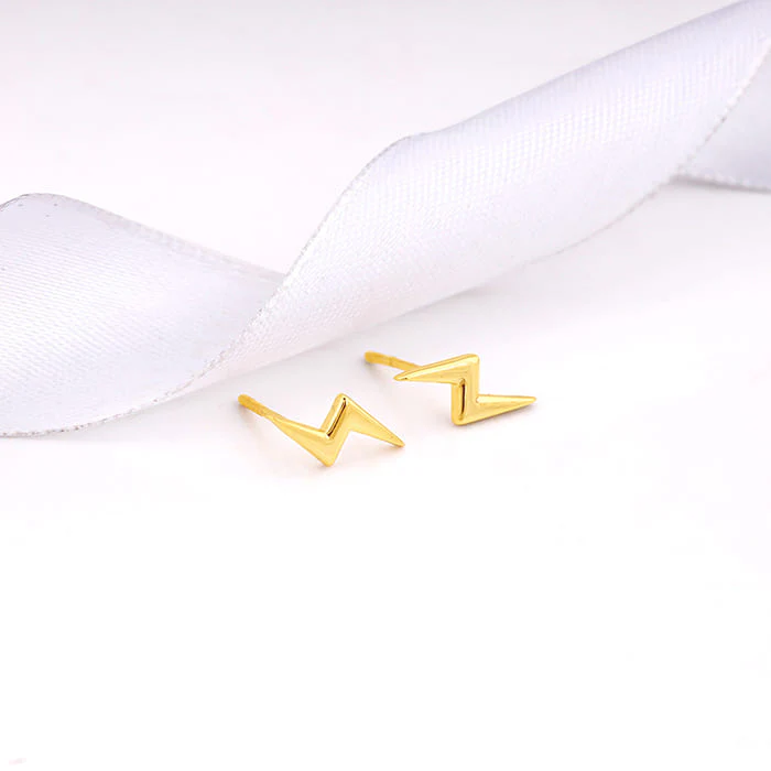 Golden Lightning Bolt Stud Earrings - Image 2