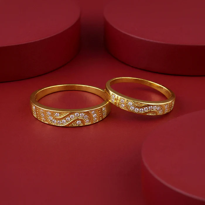 Golden Love in Wave Couple Rings - Image 2