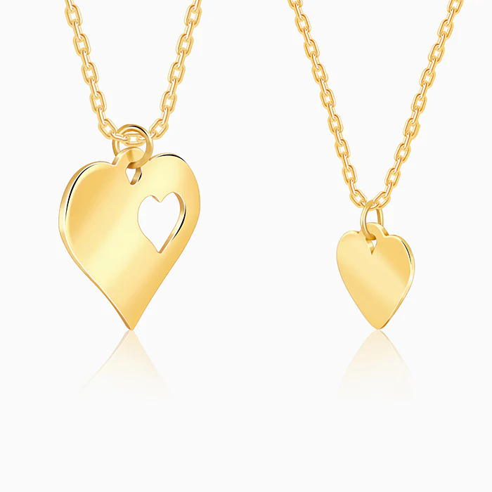 Golden Mother/Daughter Heart Pendant With Link Chain - Image 5