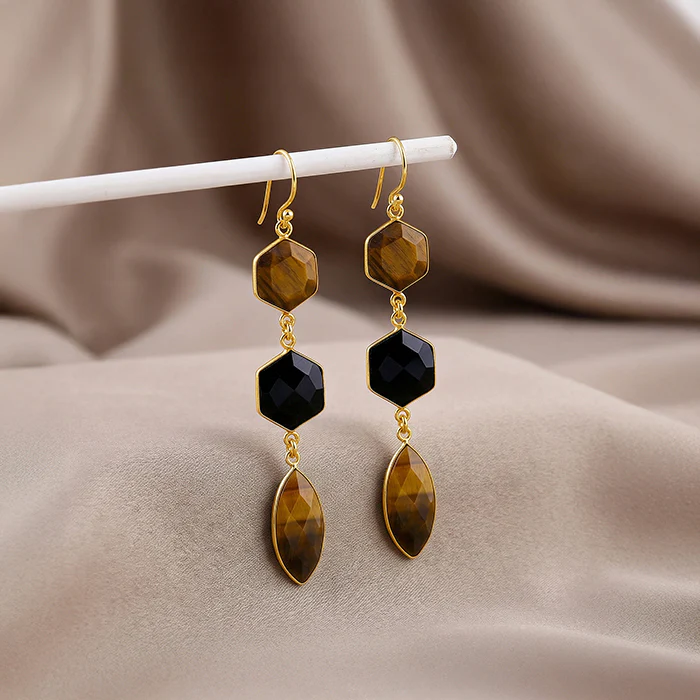 Golden Onyx Flame Dangler Earrings - Image 2