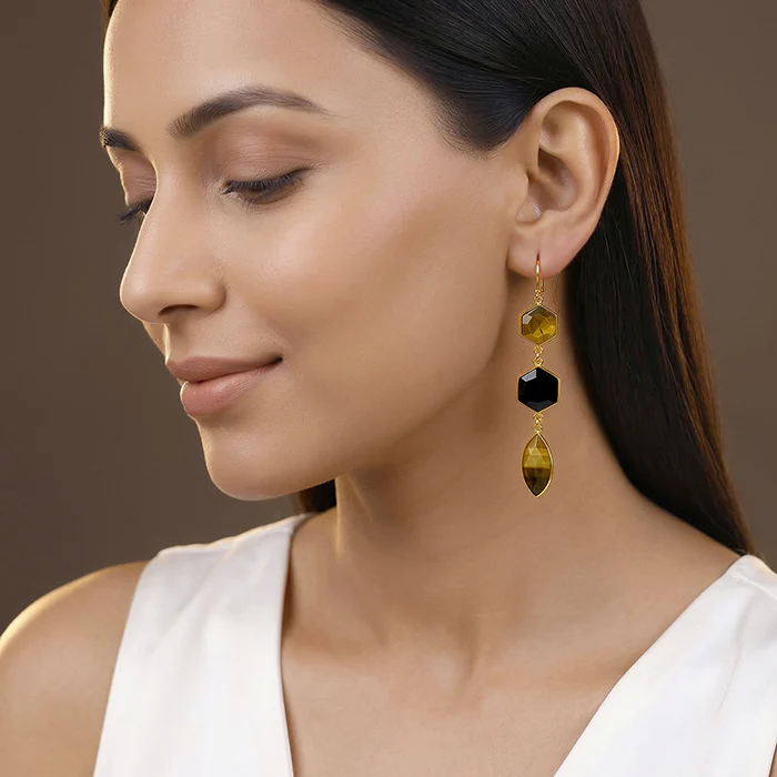 Golden Onyx Flame Dangler Earrings - Image 3