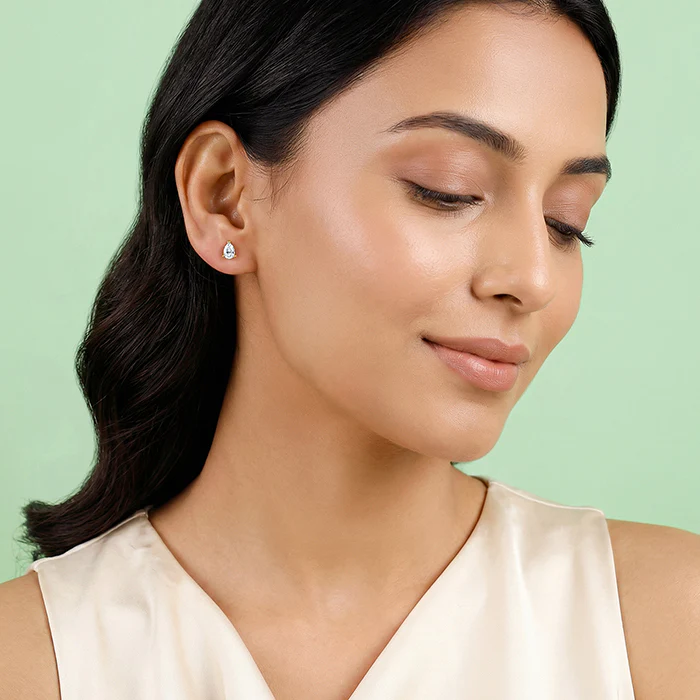 Golden Peardrop Stud Earrings - Image 3