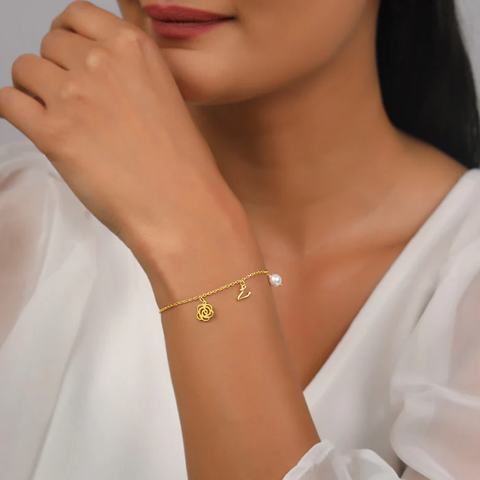 Golden Pearl Rosey Personalised Bracelet - Image 4