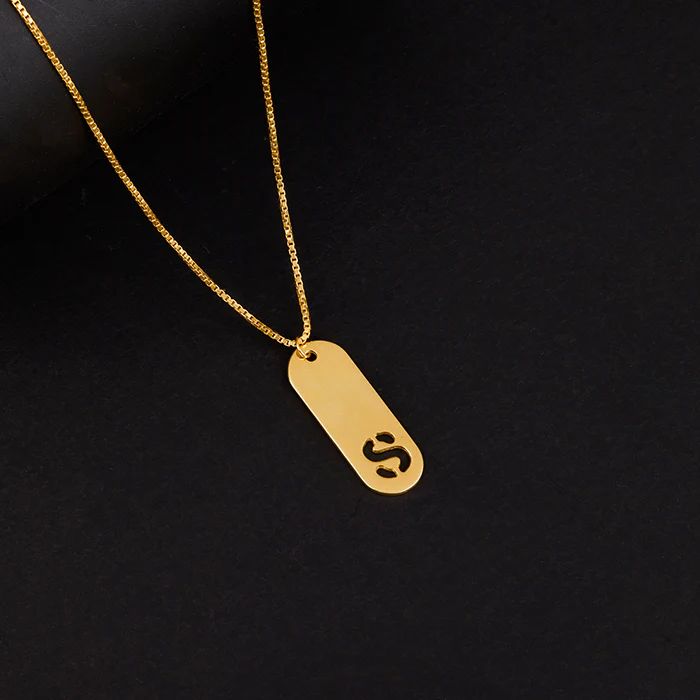 Golden Personalised Alpha Tag Initial Pendant For Him - Image 2