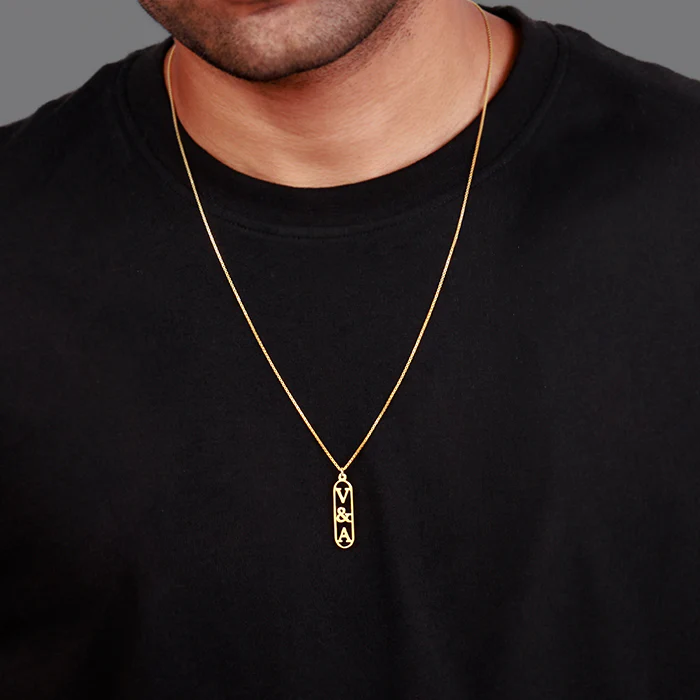 Golden Personalised Bar Initial Pendant For Him - Image 3