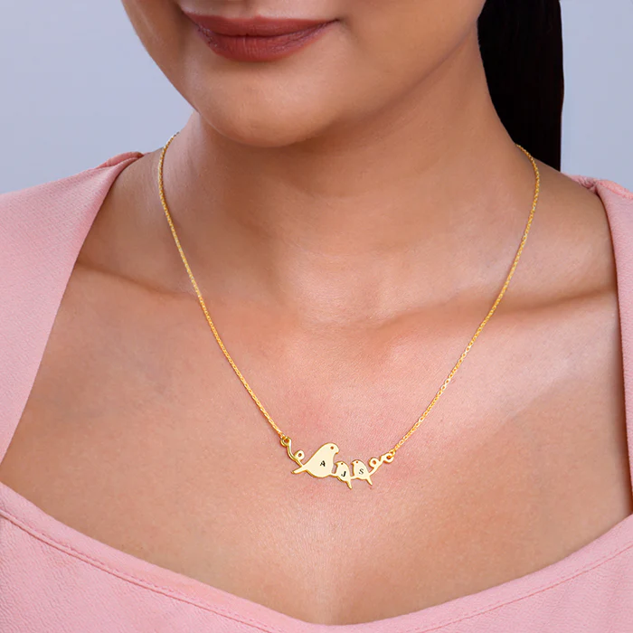 Golden Personalised Birdie Initial Necklace - Image 3