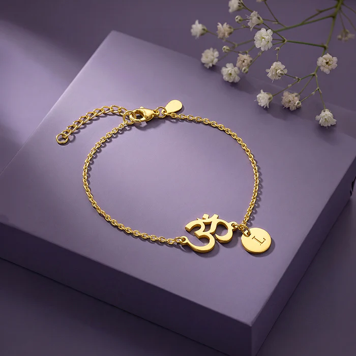 Golden Personalised Classy Om Heartbeat Bracelet - Image 3