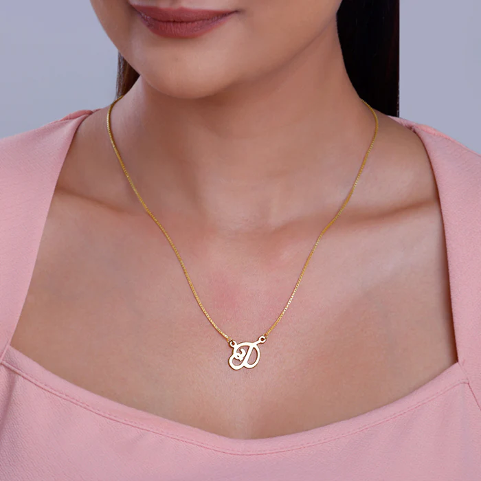 Golden Personalised Cursive Initial Necklace - Image 3