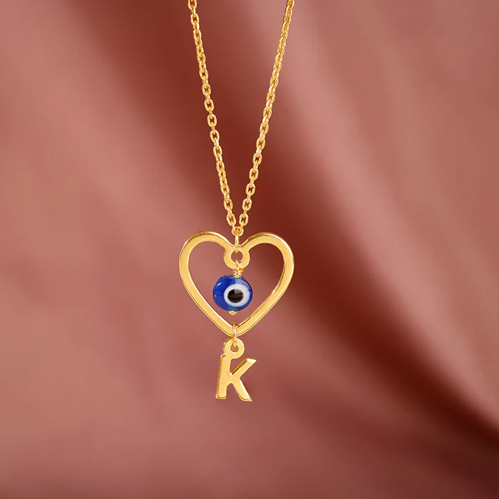 Golden Personalised Evil Eye Heart Initial Pendant - Image 2