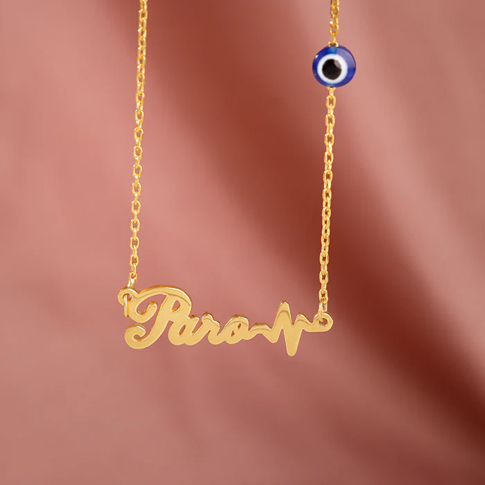 Golden Personalised Evil Eye Heartbeat Necklace - Image 2