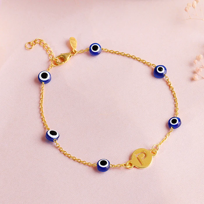 Golden Personalised Evil Eye Initial Bracelet - Image 3