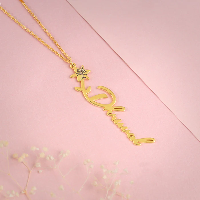 Golden Personalised Flower Name Pendant with Link Chain - Image 3