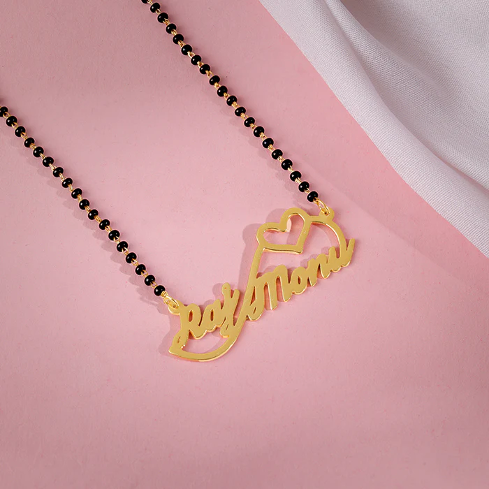 Golden Personalised Heart Name Mangalsutra - Image 2