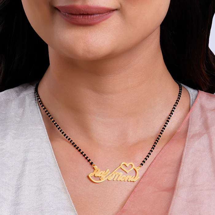Golden Personalised Heart Name Mangalsutra - Image 3