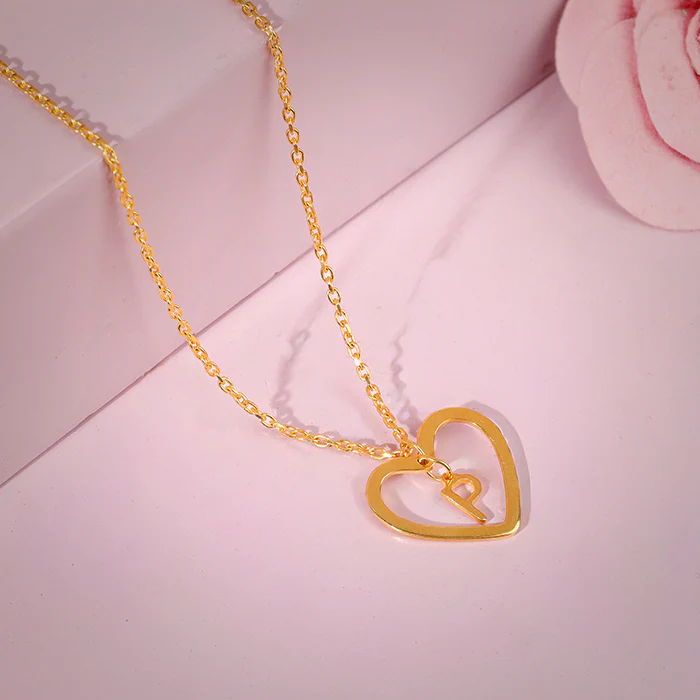 Golden Personalised Heart of Initial Pendant - Image 2