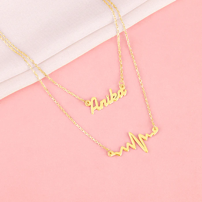 Golden Personalised Heartbeat Layered Necklace - Image 2
