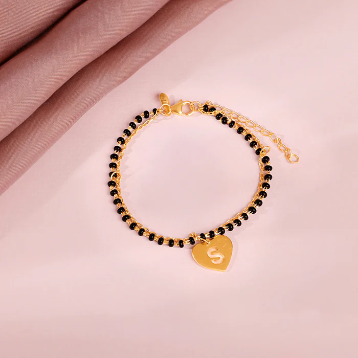 Golden Personalised Heartfelt Initial Mangalsutra Bracelet - Image 2