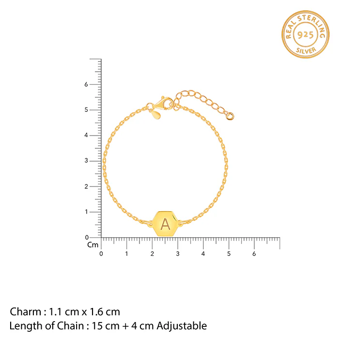 Golden Personalised Hexagon Initial Bracelet - Image 4