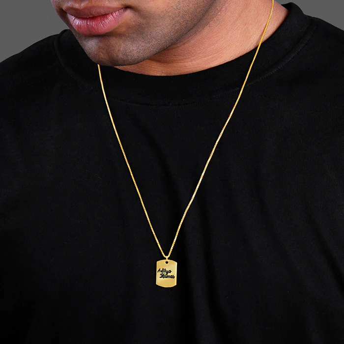 Golden Personalised Military Dog Tag Pendant with Box Chain For Him - Image 3
