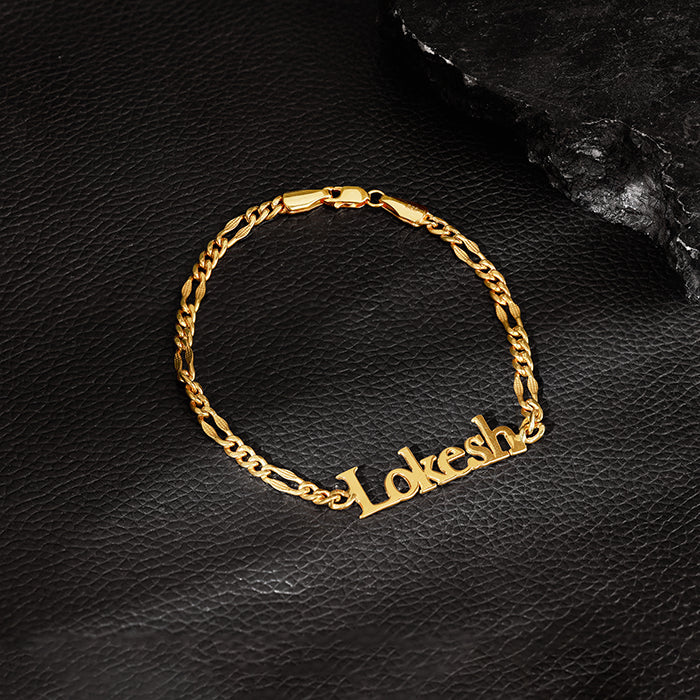 Golden Personalised Name Bracelet For Him - Image 2