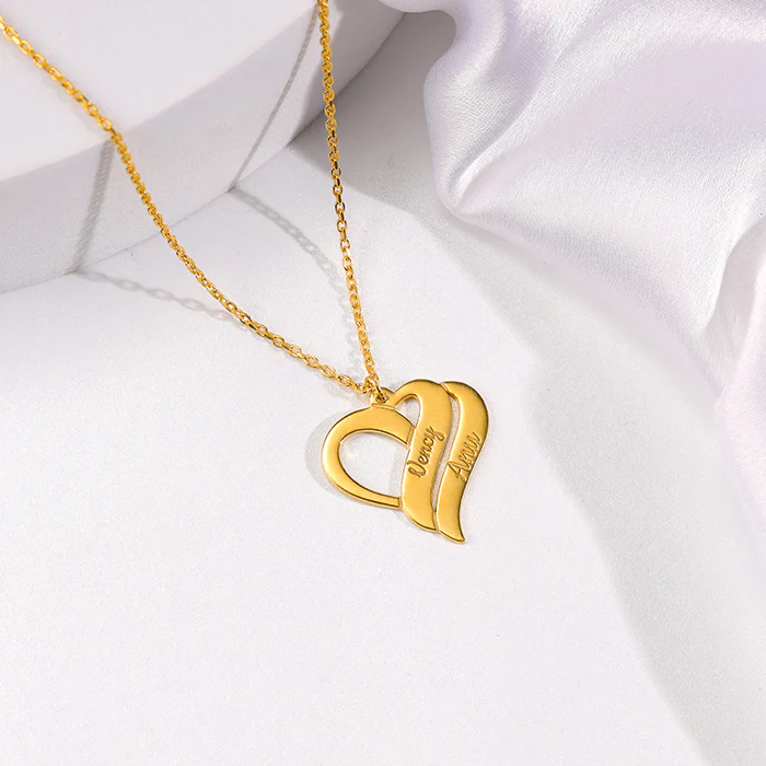 Golden Personalised Name Heart Duo Pendant With Link Chain - Image 3